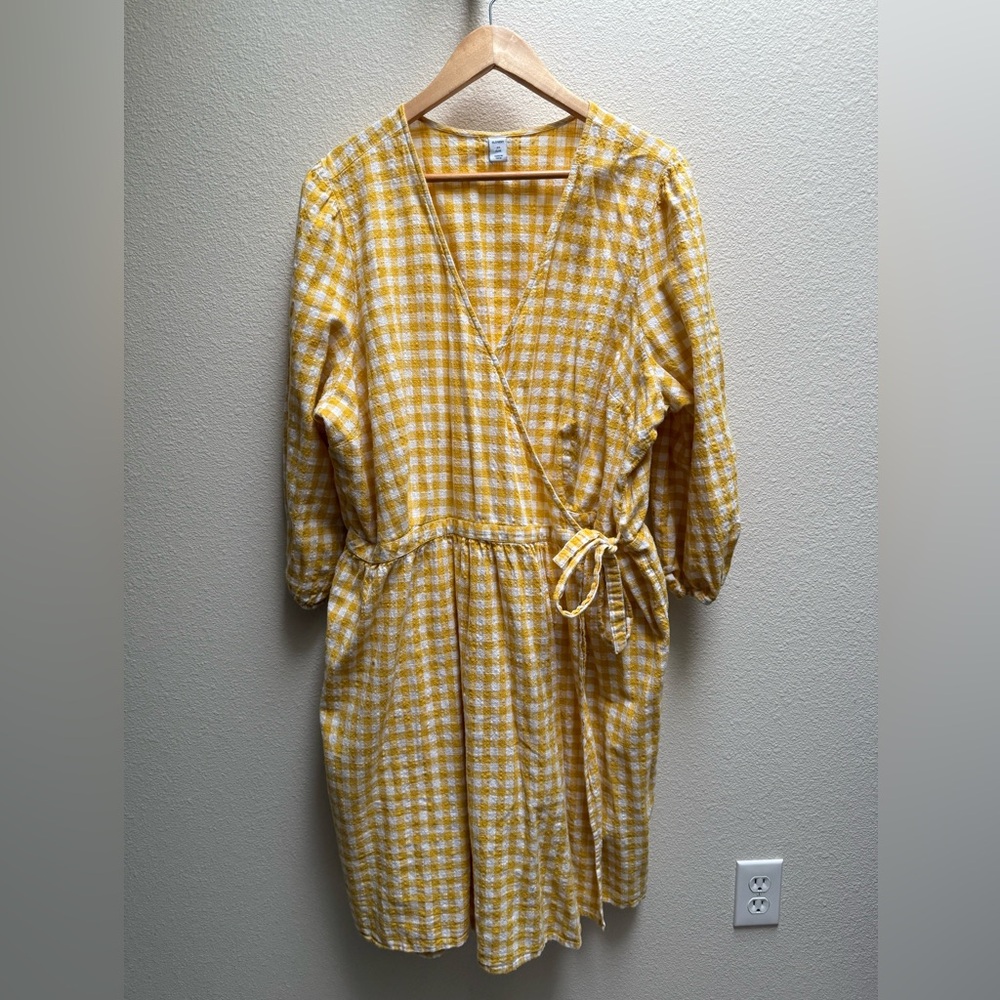 Old Navy Yellow Gingham Wrap Midi Dress